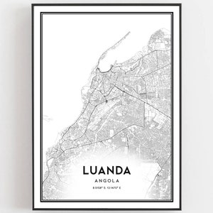 Luanda Kaart Afdrukken, Luanda Kaart Poster Wall Art, Luanda Stadsplattegrond, Luanda Print Stratenplan Decor, Routekaart Cadeau, B50