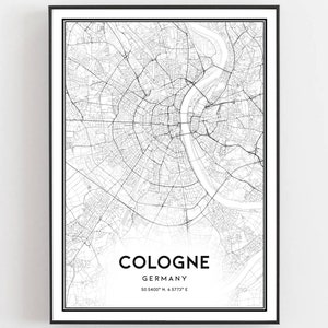 Köln Karte Druck, Köln Karte Poster Wandkunst, Köln Stadt karte, Köln Print Straßenkarte Dekor, Straßenkarte Geschenk, B270