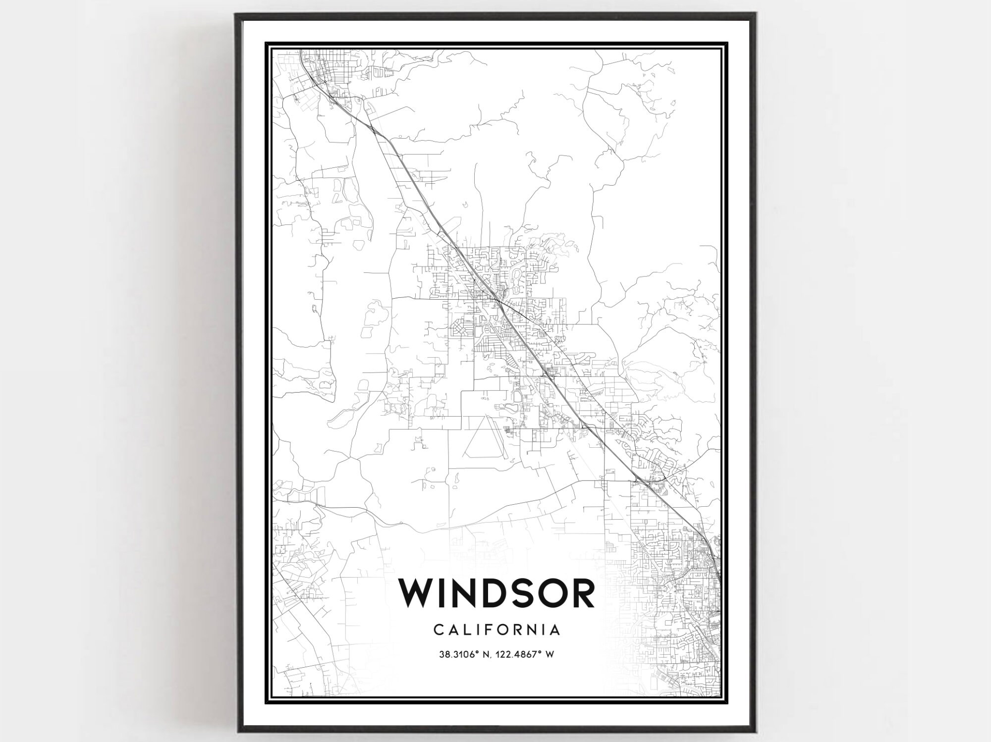 Windsor Map Print Windsor Map Poster Wall Art Ca City Map Etsy