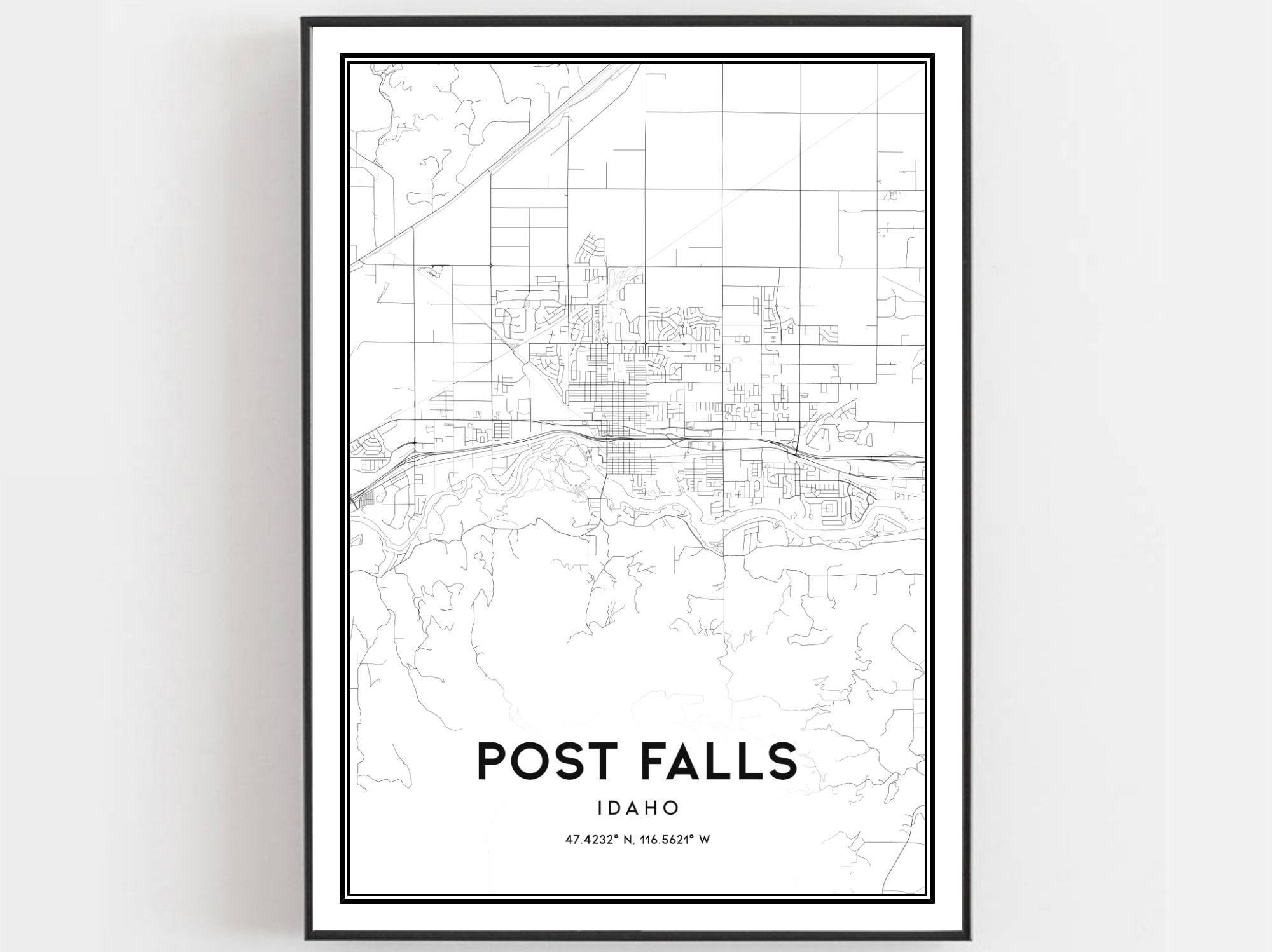 Post Falls Zip Code Post Falls Map Print, Post Falls Map Poster Wall Art, Id City Map ...