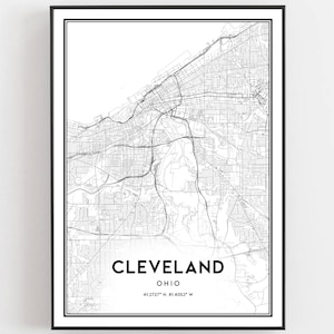 Cleveland Karte Druck, Cleveland Karte Poster Wandkunst, Oh Stadt Karte, Ohio Print Straßenkarte Dekor, Straßen karte Geschenk
