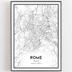 Rom Karte Druck, Rom Karte Poster Wandkunst, Rom Stadt karte, Rom Druck Straßen karte Dekor, Straßen karte Geschenk, B85