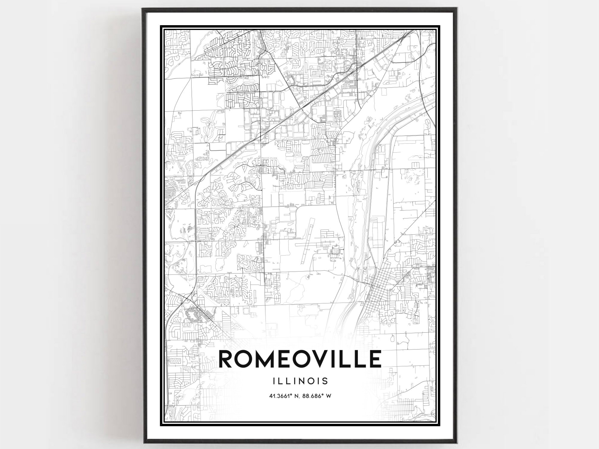 Romeoville Map Print Romeoville Map Poster Wall Art Il City Etsy