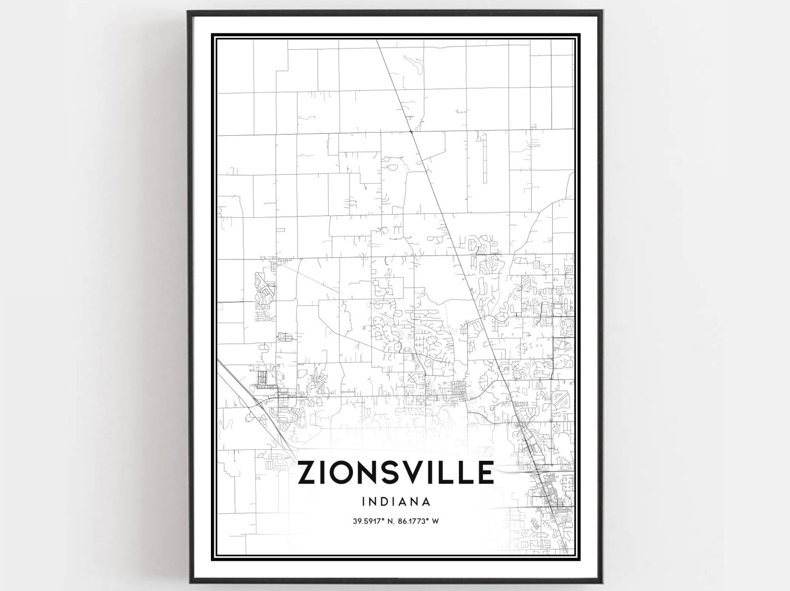 Zionsville Map Print Zionsville Map Poster Wall Art in City Etsy