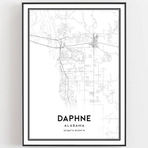 Daphne Karte Druck, Daphne Karte Poster Wandkunst, Al Stadt Karte, Alabama Print Straßenkarte Dekor, Straßenkarte Geschenk, B1122