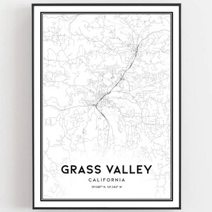 Grass Valley Kaart Afdrukken, Grass Valley Kaart Poster Wall Art, Ca Stadsplattegrond, Californië Print Stratenplan Decor, Wegenkaart Cadeau, B1765