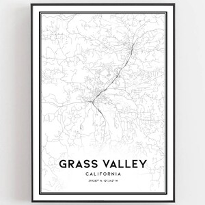 Grass Valley Map Print, Grass Valley Map Poster Wall Art, Ca  City Map, California Print Street Map Decor, Road Map Gift, B1765