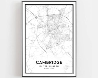 Cambridge Map Print, Cambridge Map Poster Wall Art, Cambridge  City Map, Cambridge Print Street Map Decor, Road Map Gift