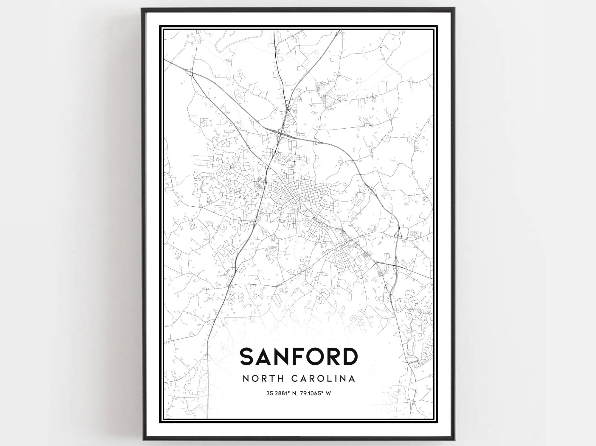 Sanford Map Print Sanford Map Poster Wall Art Nc City Map Etsy