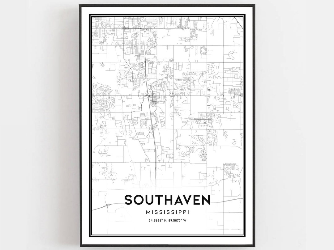 Southaven Map Print, Southaven Map Poster Wall Art, Ms City Map