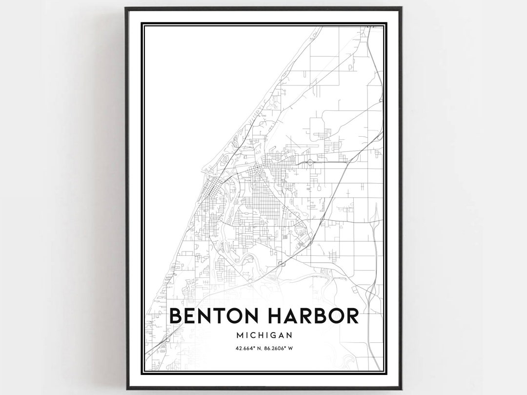 Benton Harbor Map Print, Benton Harbor Map Poster Wall Art, MI City Map