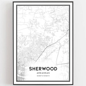 Sherwood Karte Druck, Sherwood Karte Poster Wandkunst, Ar Stadt karte, Arkansas Print Straßenkarte Dekor, Straßen karte Geschenk, B1884