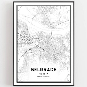 Belgrado Kaart Afdrukken, Belgrado Kaart Poster Wall Art, Belgrado Stadsplattegrond, Belgrado Print Stratenplan Decor, Routekaart Cadeau