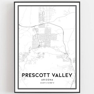 Prescott Valley Kaart Afdrukken, Prescott Vallei Kaart Poster Wall Art, Az Stadsplattegrond, Arizona Print Stratenplan Decor, Routekaart Cadeau, B903