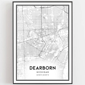 Dearborn Karte Druck, Dearborn Karte Poster Wandkunst, Mi Stadt karte, Michigan Print Straßenkarte Dekor, Straßen karte Geschenk, B900