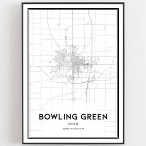 Bowling Green Map Print, Bowling Green Map Poster Wall Art, Oh City Map, Ohio Print Street Map Decor, Road Map Gift, B1831