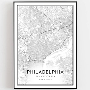 Philadelphia Karte Druck, Philadelphia Karte Poster Wandkunst, Pa Stadt Karte, Pennsylvania Print Straßen karte Dekor, Straßen karte Geschenk, B42