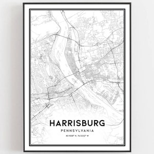 Harrisburg Kaart Afdrukken, Harrisburg Kaart Poster Wall Art, Pa Stadsplattegrond, Pennsylvania Print Stratenplan Decor, Wegenkaart Cadeau, B413