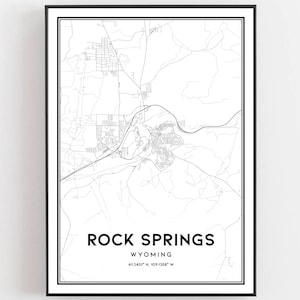 Rock Springs Map Print, Rock Springs Map Poster Wall Art, Wy City Map, Wyoming Print Street Map Decor, Road Map Gift, B2023