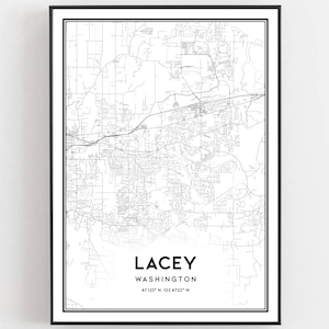 Lacey Karte Druck, Lacey Karte Poster Wandkunst, Wa Stadt karte, Washington Print Straßenkarte Dekor, Straßenkarte Geschenk, B1444