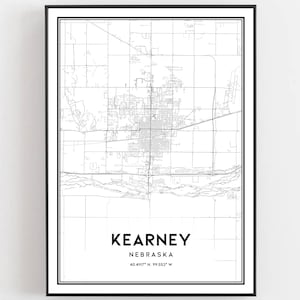Kearney Karte Druck, Kearney Karte Poster Wandkunst, Ne Stadt karte, Nebraska Print Straßenkarte Dekor, Straßen karte Geschenk, B1775