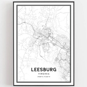Leesburg Karte Druck, Leesburg Karte Poster Wandkunst, Va Stadt karte, Virginia Print Straßenkarte Dekor, Straßenkarte Geschenk, B1349
