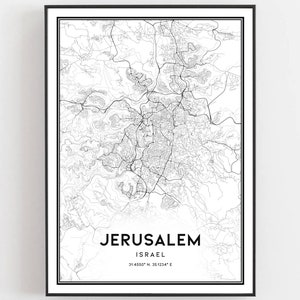 Jerusalem Map Print, Jerusalem Map Poster Wall Art, Jerusalem City Map, Jerusalem Print Street Map Decor, Road Map Gift, B262