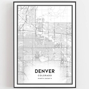 Denver Karte Druck, Denver Karte Poster Wandkunst, Co Stadt Karte, Colorado Print Straßenkarte Dekor, Straßen karte Geschenk, B110