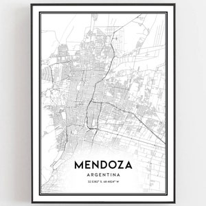 Mendoza Karte Druck, Mendoza Karte Poster Wandkunst, Mendoza Stadtplan, Mendoza Print Straßenkarte Dekor, Straßen karte Geschenk, B290