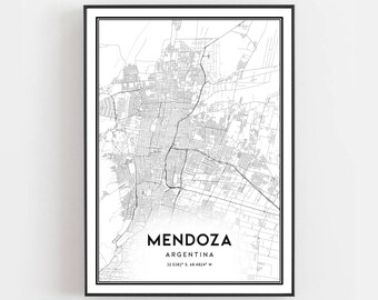 Mendoza Karte, Mendoza Karte Poster Wandkunst, Mendoza Karte, Mendoza Karte Poster, Mendoza Karte Dekor, Straßenkarte Geschenk, B290