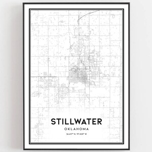 Stillwater Karte Druck, Stillwater Karte Poster Wandkunst, Ok Stadt Karte, Oklahoma Print Straßenkarte Dekor, Straßen karte Geschenk, B1431