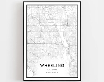 Wheeling Map Print, Wheeling Map Poster Wall Art, Il  City Map, Illinois Print Street Map Decor, Road Map Gift, B1652