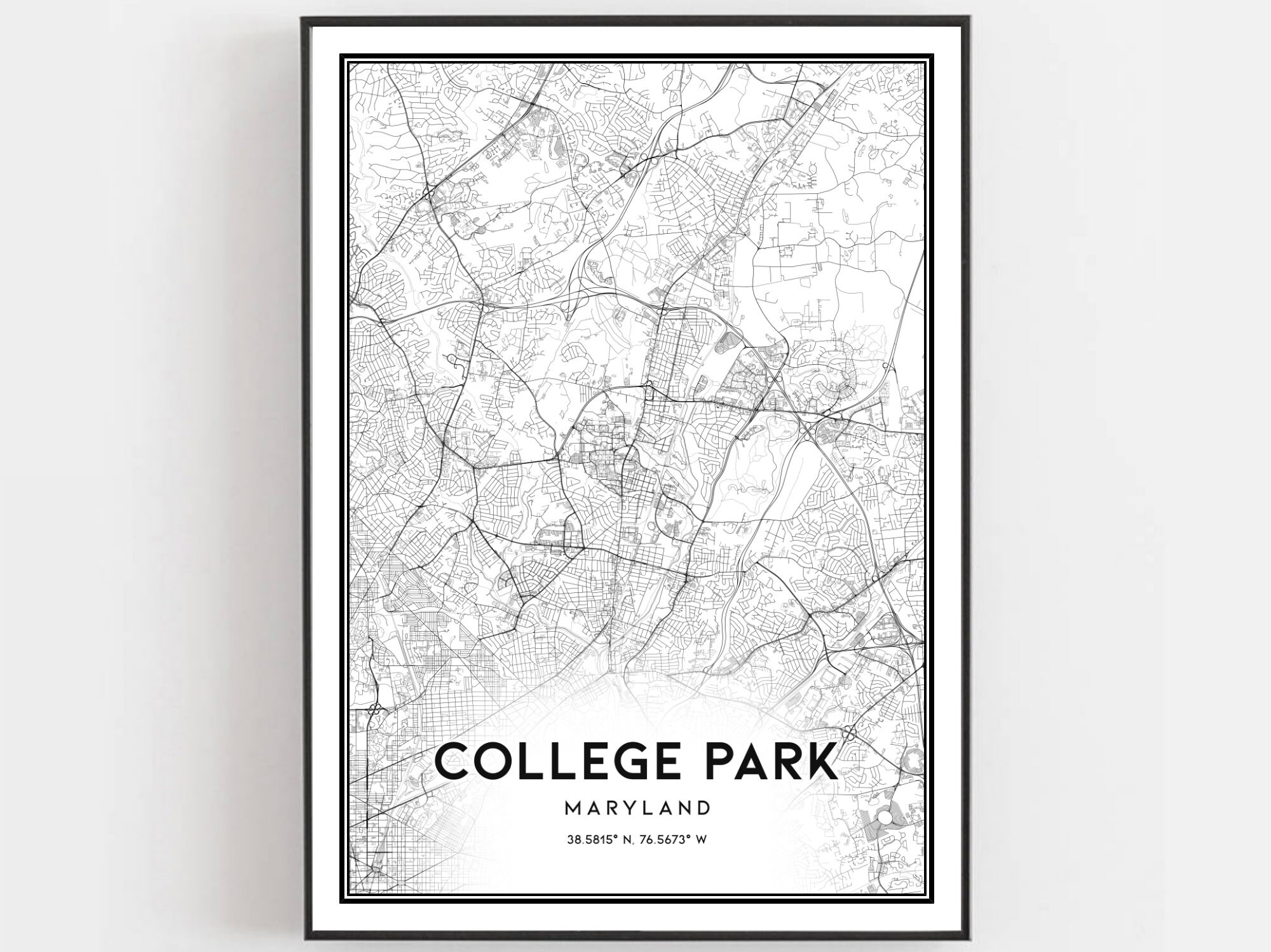 College Park Md Map College Park Map Print, College Park Map Poster Wall Art, Md City Map,  Maryland Print Street Map Decor, Road Map Gift