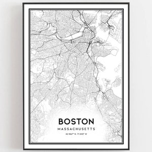 Boston Karte Druck, Boston Karte Poster Wandkunst, Ma Stadt Karte, Massachusetts Print Straßenkarte Dekor, Straßen karte Geschenk, B56
