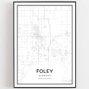 Foley Kaart Print, Foley Kaart Poster Wall Art, Al Stadskaart, Alabama Print Stratenplan Decor, Routekaart Cadeau
