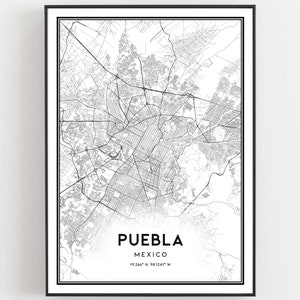 Puebla Kaart Print, Puebla Kaart Poster Wall Art, Puebla Stadsplattegrond, Puebla Print Stratenplan Decor, Routekaart Cadeau