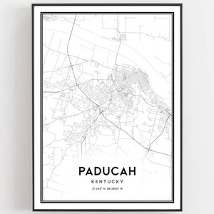 Paducah Karte Druck, Paducah Karte Poster Wandkunst, Ky Stadt Karte, Kentucky Print Straßenkarte Dekor, Straßen karte Geschenk, B1410