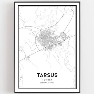 Tarsus Kaart Print, Tarsus Kaart Poster Wall Art, Tarsus Stadsplattegrond, Tarsus Print Stratenplan Decor, Routekaart Cadeau, B289
