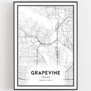 Grapevine Map Print, Grapevine Map Poster Wall Art, Tx  City Map, Texas Print Street Map Decor, Road Map Gift, B1364