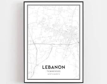 Lebanon Map Print, Lebanon Map Poster Wall Art, Tn  City Map, Tennessee Print Street Map Decor, Road Map Gift, B1806
