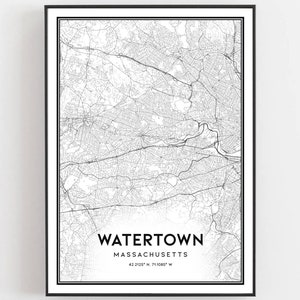Wasserstadt Karte Druck, Wasserstadt Karte Poster Wandkunst, Ma Stadt Karte, Massachusetts Print Straßenkarte Dekor, Straßen karte Geschenk, B1740