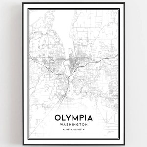 Olympia Karte Druck, Olympia Karte Poster Wandkunst, Wa Stadt karte, Washington Print Straßenkarte Dekor, Straßen karte Geschenk, B621