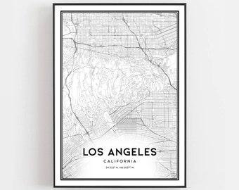 Stampa della mappa di Los Angeles, poster della mappa di Los Angeles da parete, mappa della città di California, stampa della mappa stradale della California, regalo con mappa stradale