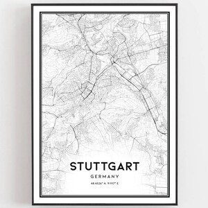 Stuttgart Karte Druck, Stuttgart Karte Poster Wandkunst, Stuttgart Stadtplan, Stuttgart Print Straßenkarte Dekor, Straßenkarte Geschenk, B99