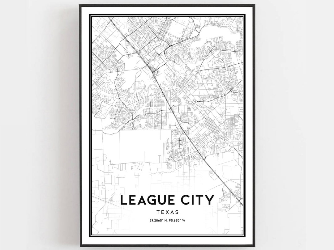 League City Map Print, League City Map Poster Wall Art, Tx City Map