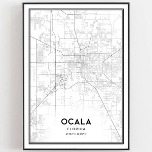 Ocala Kaart Afdrukken, Ocala Kaart Poster Wall Art, Fl Stadsplattegrond, Florida Print Stratenplan Decor, Wegenkaart Cadeau