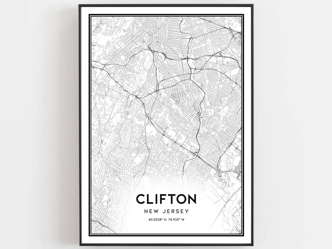 Clifton Map Print, Clifton Map Poster Wall Art, Nj City Map, New Jersey ...