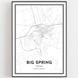Big Spring Map Print, Big Spring Map Poster Wall Art, Tx City Map, Texas Print Street Map Decor, Road Map Gift