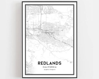 Redlands Map Print, Redlands Map Poster Wall Art, Ca  City Map, California Print Street Map Decor, Road Map Gift, B1098