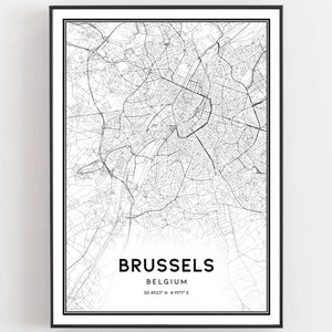 Brussel Kaart Afdrukken, Brussel Kaart Poster Wall Art, Brussel Stadsplattegrond, Brussel Print Stratenplan Decor, Wegenkaart Cadeau